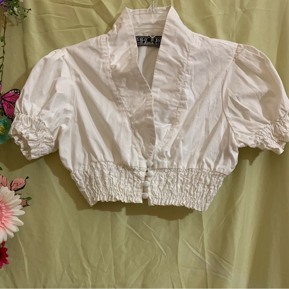 White Puff Sleeve Women's Cropped Jacket